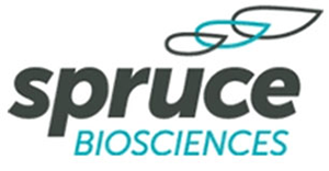 Spruce biosciences black title blue and black logo